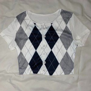 Buttoned Argyle Print Top